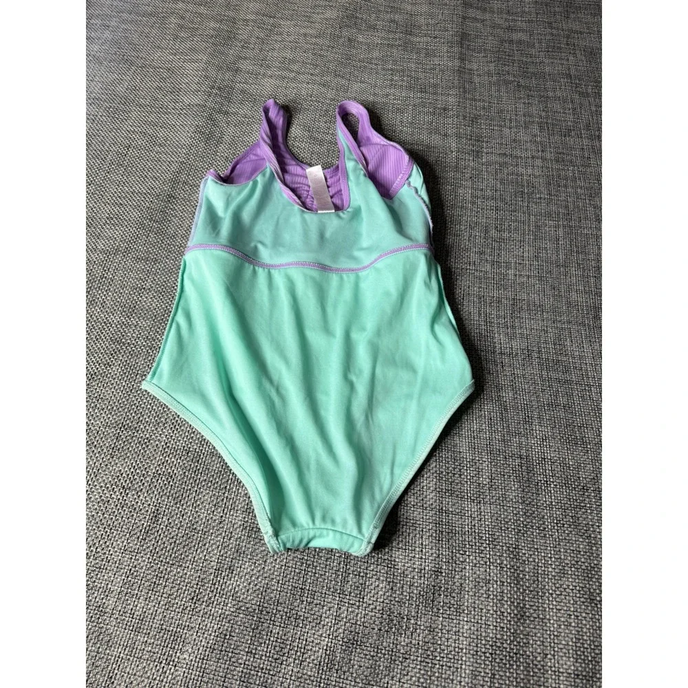 Justice Beach Girls One Piece Swimsuit Purple Mint Ribbed Ruched Halter XL 14/16